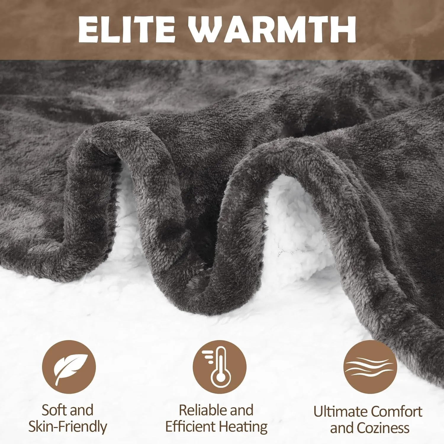 HOW'S MY HOUSE Heated Blanket 72" x 84", Electric Blanket Full Size with 10 Time Settings & 6 Heating Levels, Over-Heat Protection, Flannel Sherpa Super Cozy with ETL Certification, Gray