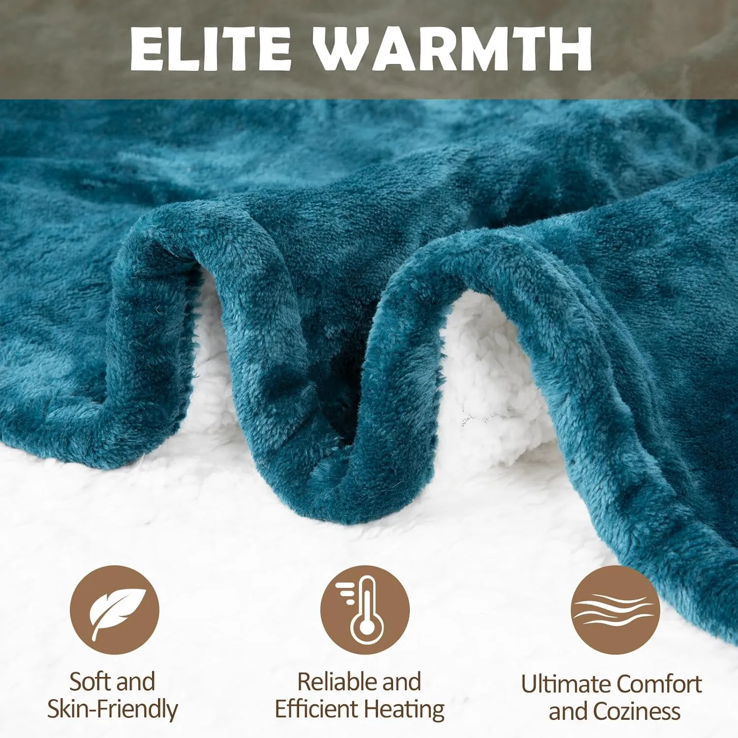 HOW'S MY HOUSE Heated Blanket 84" x 90", Dual Control Electric Blanket Queen Size with 10 Time Settings & 6 Heating Levels, Over-Heat Protection, Flannel Sherpa Super Cozy with ETL Certification, Blue