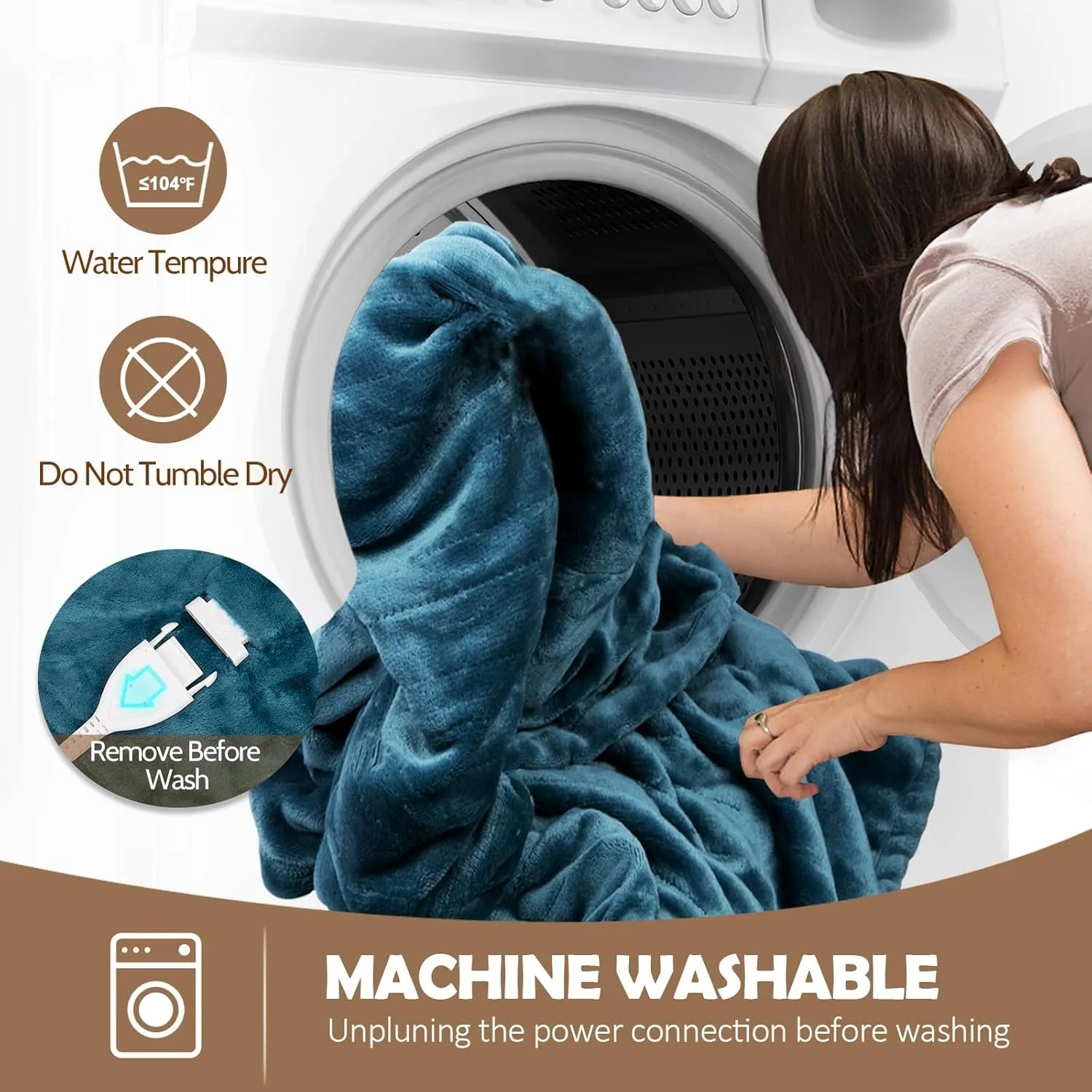 HOW'S MY HOUSE Heated Blanket 84" x 90", Dual Control Electric Blanket Queen Size with 10 Time Settings & 6 Heating Levels, Over-Heat Protection, Flannel Sherpa Super Cozy with ETL Certification, Blue
