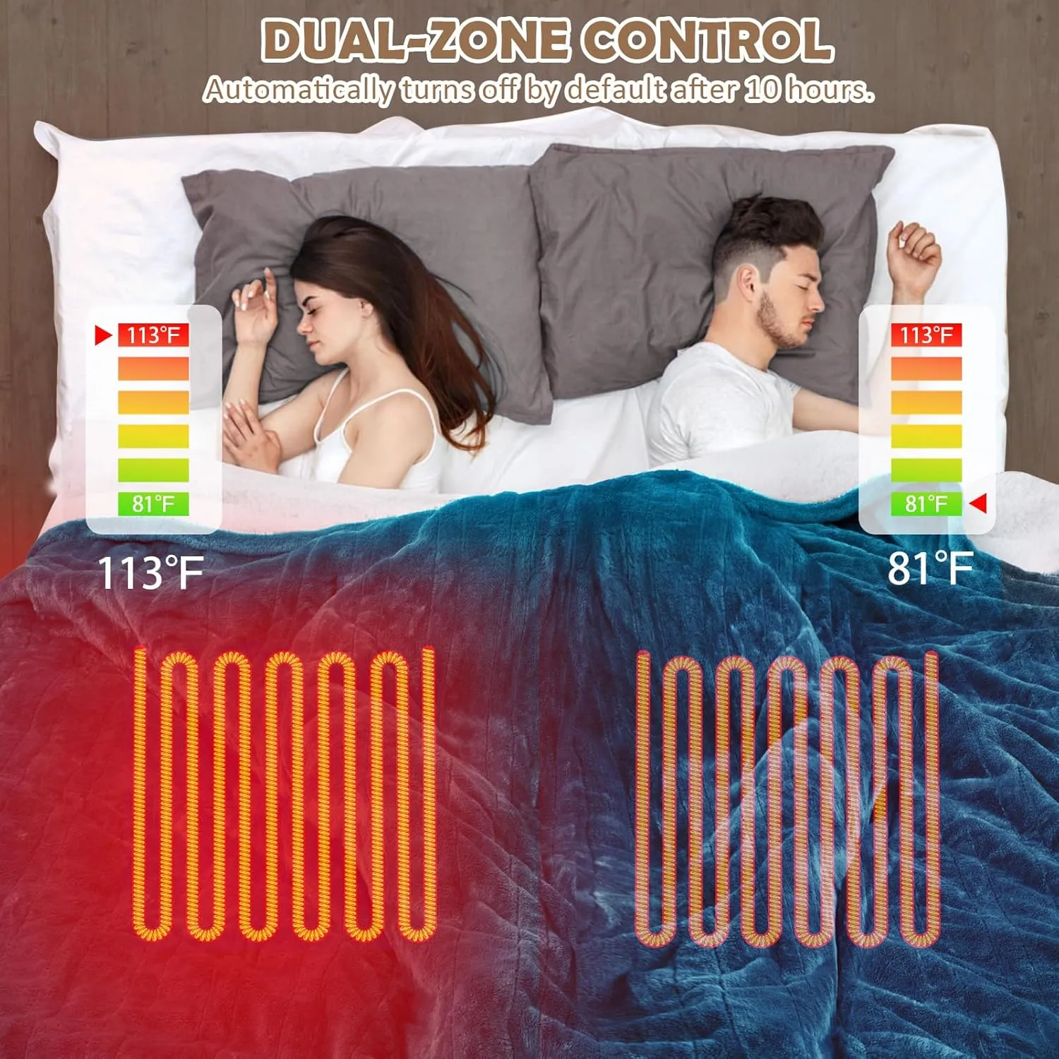 HOW'S MY HOUSE Heated Blanket 84" x 90", Dual Control Electric Blanket Queen Size with 10 Time Settings & 6 Heating Levels, Over-Heat Protection, Flannel Sherpa Super Cozy with ETL Certification, Blue