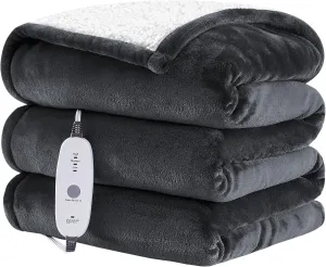 HYLEORY Heated Throw Blanket Flannel Electric Blanket Throw with 4 hrs Timer Auto-Off & 3 Heating Levels Sherpa Heated Blankets with Overheating Protection,50"x60",Dark Grey