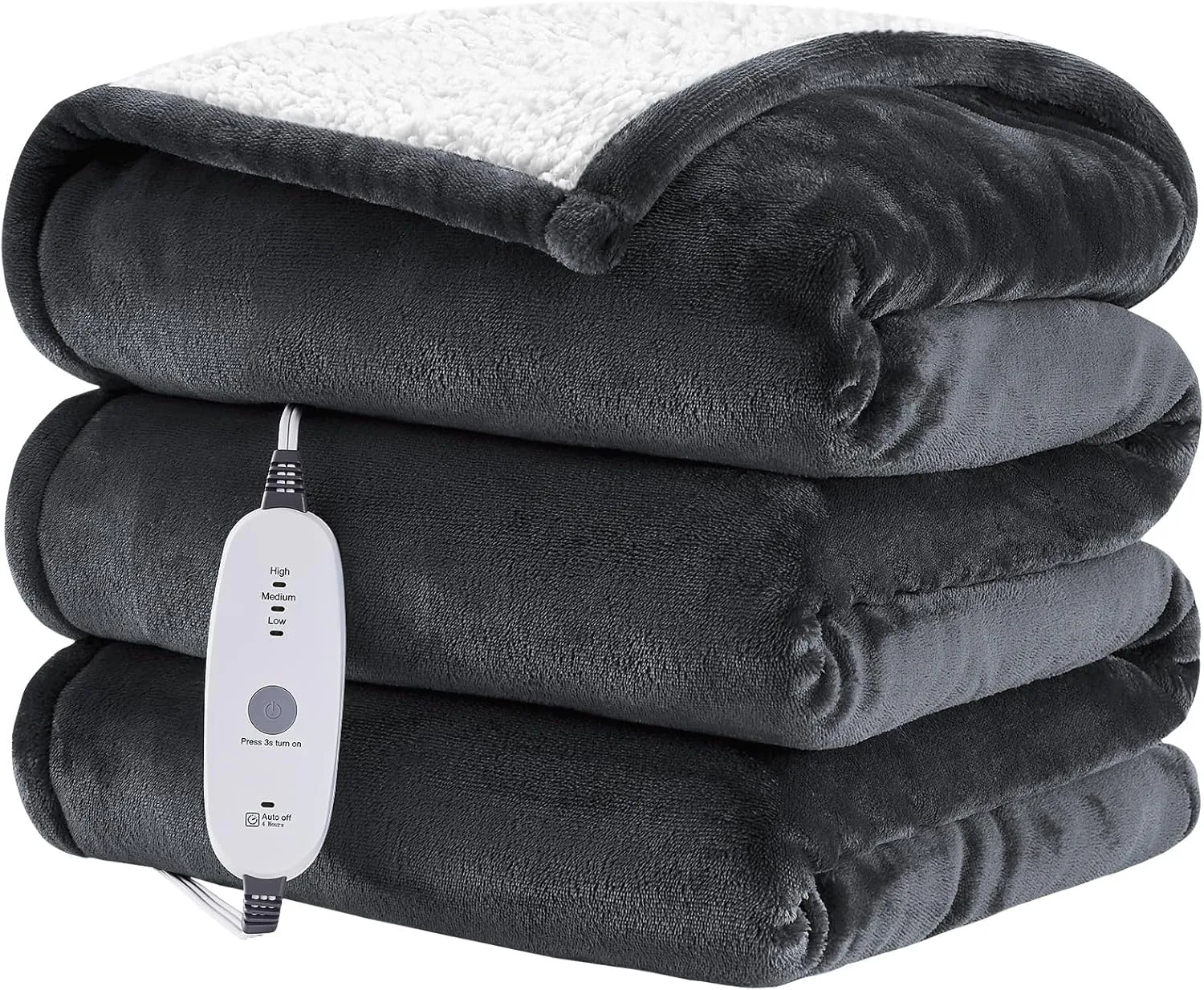 HYLEORY Heated Throw Blanket Flannel Electric Blanket Throw with 4 hrs Timer Auto-Off & 3 Heating Levels Sherpa Heated Blankets with Overheating Protection,50"x60",Dark Grey