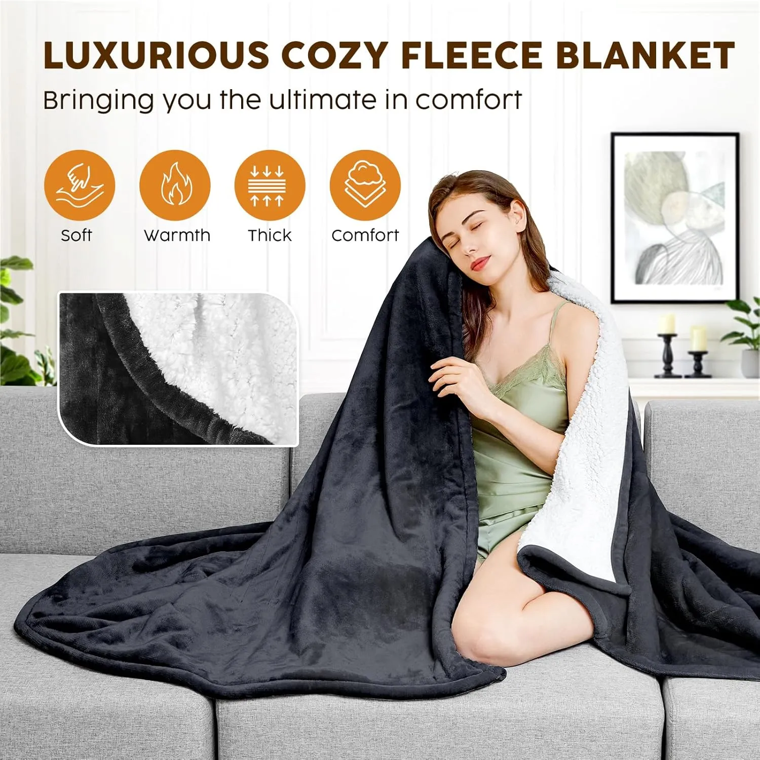 HYLEORY Heated Throw Blanket Flannel Electric Blanket Throw with 4 hrs Timer Auto-Off & 3 Heating Levels Sherpa Heated Blankets with Overheating Protection,50"x60",Dark Grey