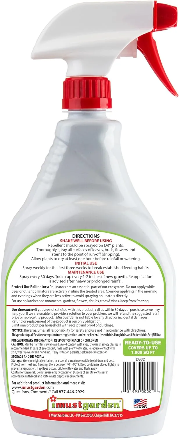 I Must Garden Deer Repellent: Mint Scent Deer Spray for Gardens & Plants – Natural Ingredients – 32oz Ready to Use