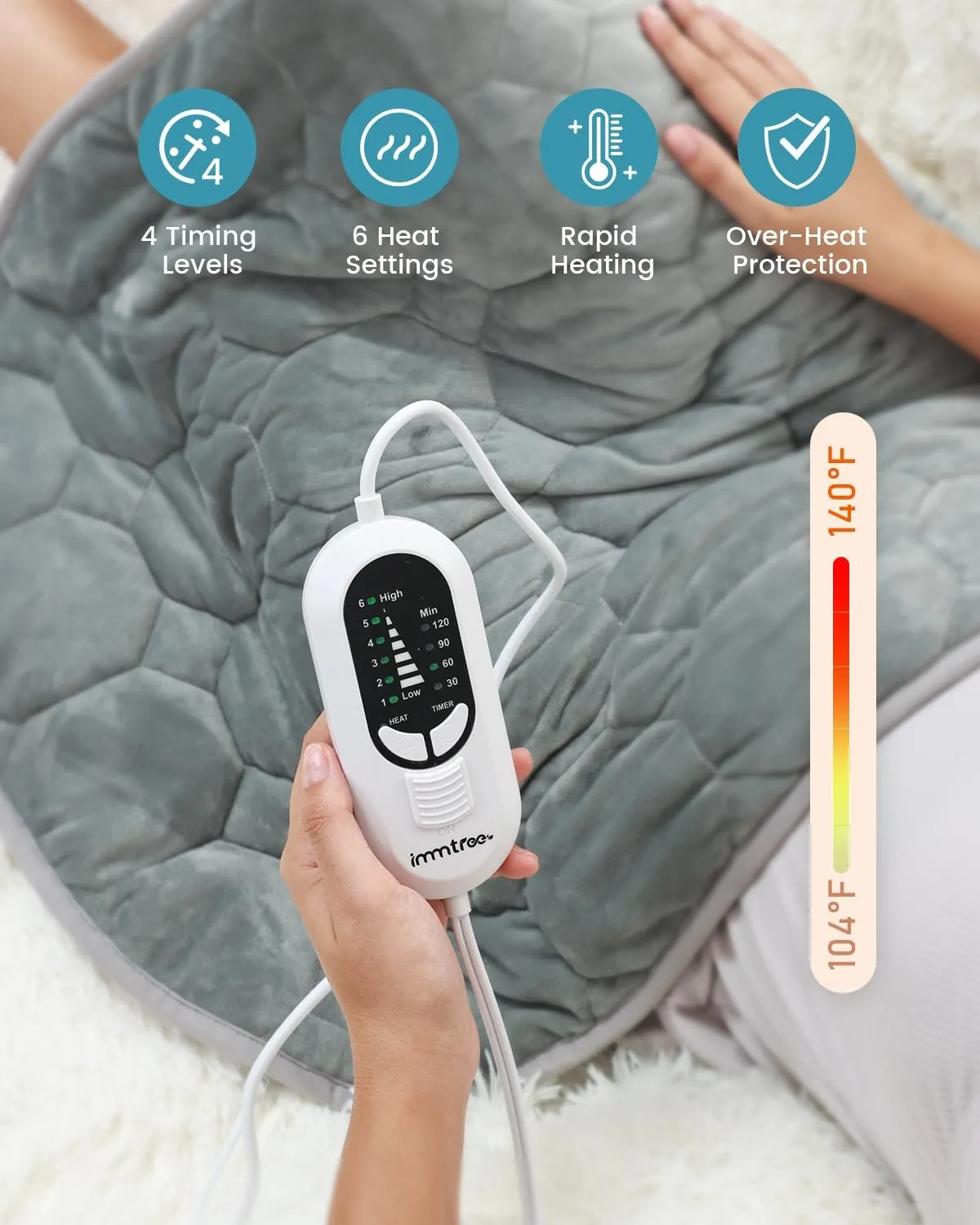 immtree Weighted Heating Pad 7lbs for Deeper Pain Relief, XXXL Size(29x24) Weighted Heating Blanket with Fast Heat Technology,Weighted Lap Heated Blanket, Weighted Heated Pad for Back and Shoulder