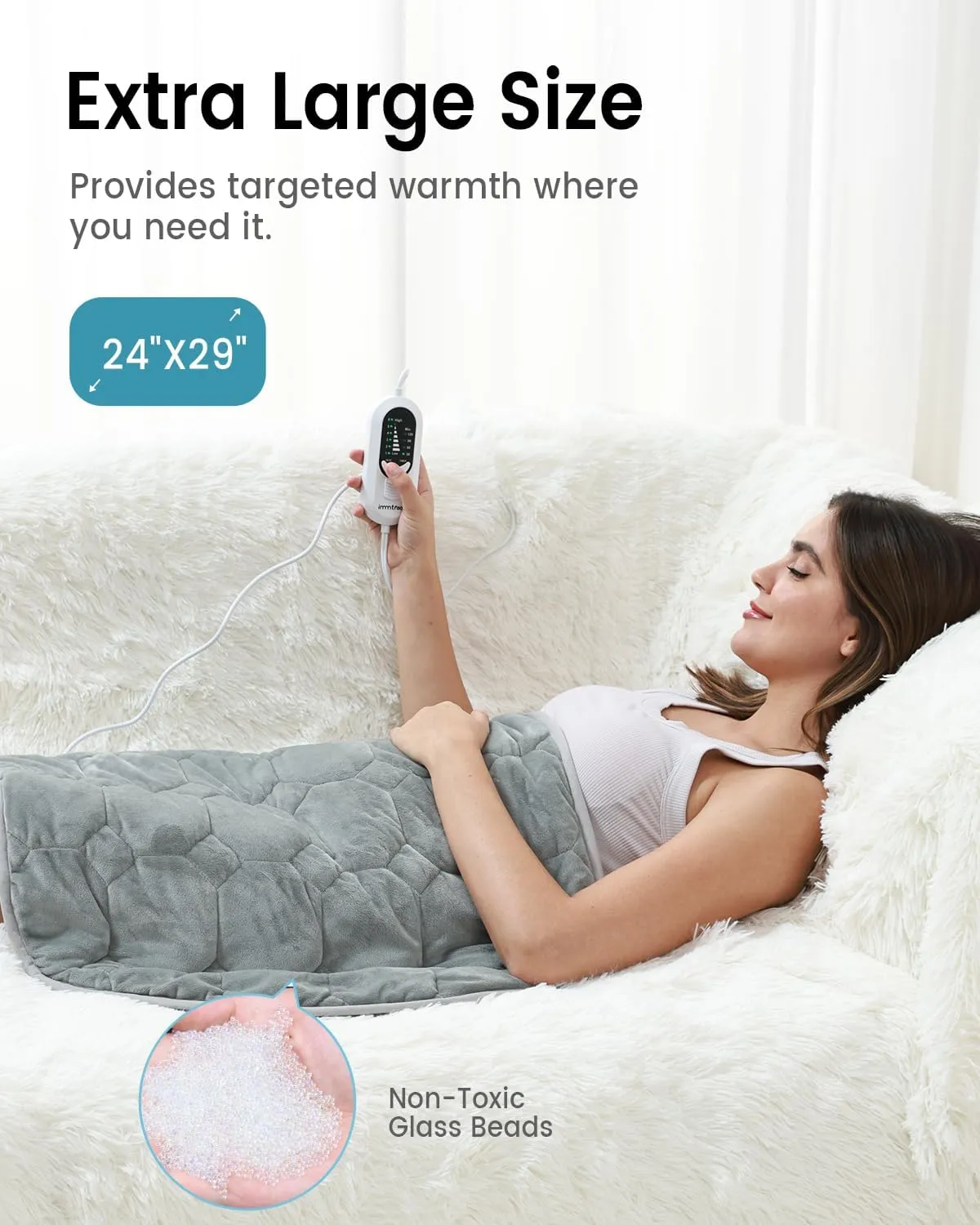 immtree Weighted Heating Pad 7lbs for Deeper Pain Relief, XXXL Size(29x24) Weighted Heating Blanket with Fast Heat Technology,Weighted Lap Heated Blanket, Weighted Heated Pad for Back and Shoulder