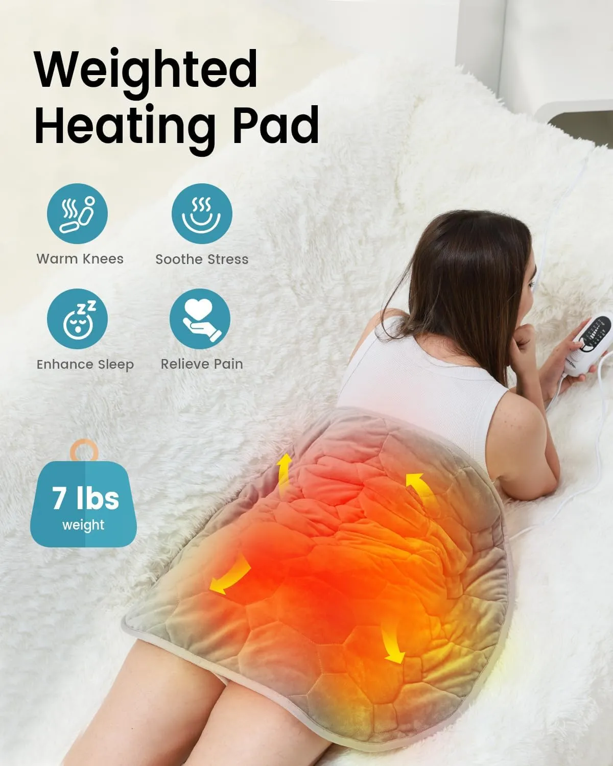 immtree Weighted Heating Pad 7lbs for Deeper Pain Relief, XXXL Size(29x24) Weighted Heating Blanket with Fast Heat Technology,Weighted Lap Heated Blanket, Weighted Heated Pad for Back and Shoulder