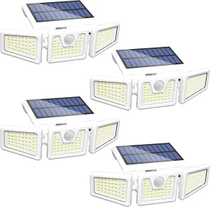 INCX 118 LED Solar Motion Lights Outdoor 2 Pack, 3 Heads Solar Security Lights with Motion Sensor IP65 Waterproof, Flood Lights for Wall, Patio, Garden, Porch, Garage White