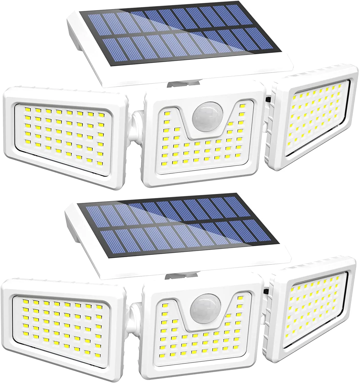 INCX 118 LED Solar Motion Lights Outdoor 2 Pack, 3 Heads Solar Security Lights with Motion Sensor IP65 Waterproof, Flood Lights for Wall, Patio, Garden, Porch, Garage White