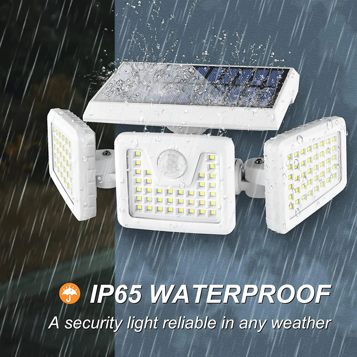 INCX 118 LED Solar Motion Lights Outdoor 2 Pack, 3 Heads Solar Security Lights with Motion Sensor IP65 Waterproof, Flood Lights for Wall, Patio, Garden, Porch, Garage White