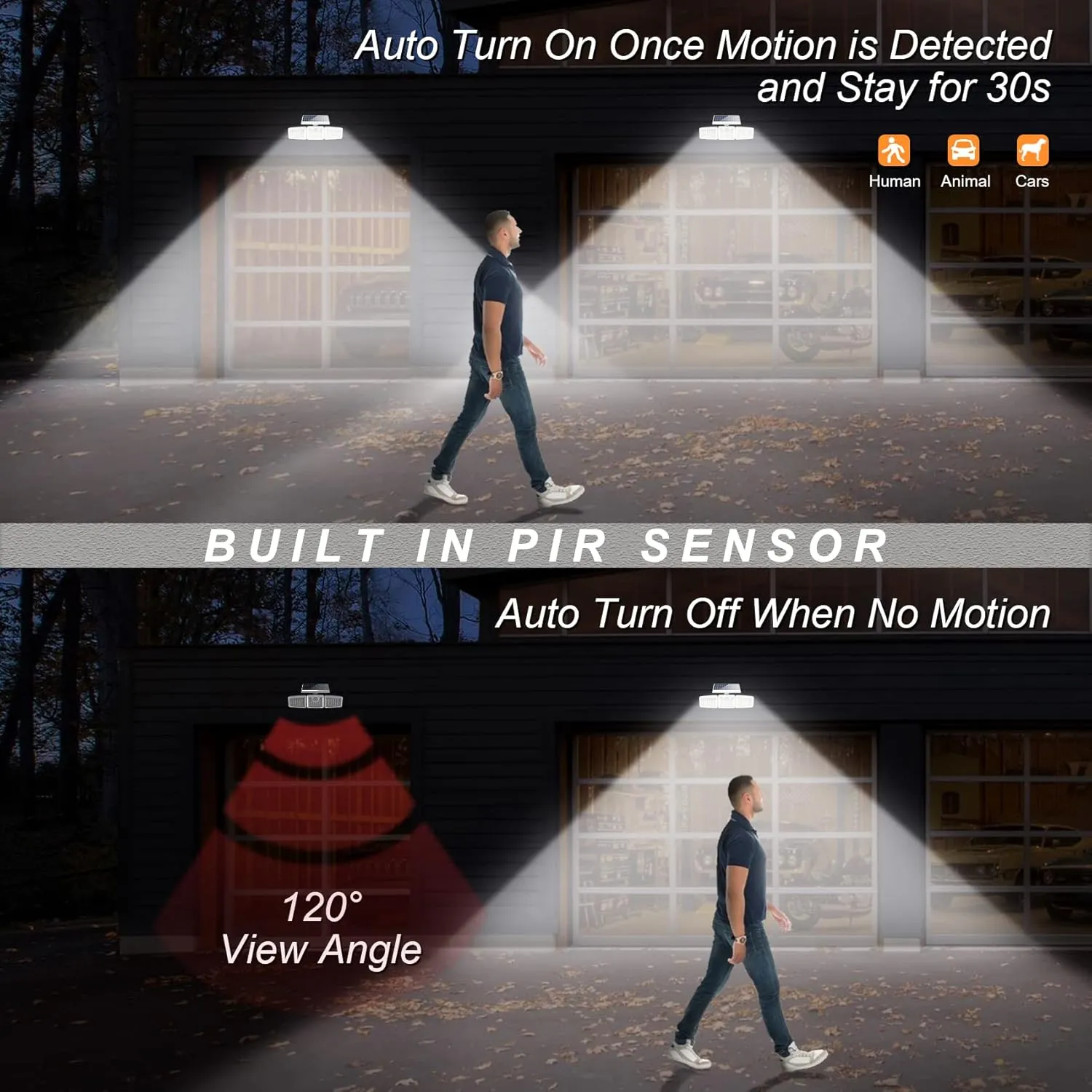INCX Solar Motion Sensor Lights Outdoor, 3 Heads Security Lights Solar Powered, 156 LED Flood Light Motion Detected Spotlight for Garage Yard Entryways Patio, IP65 Waterproof, White, 1 Pack