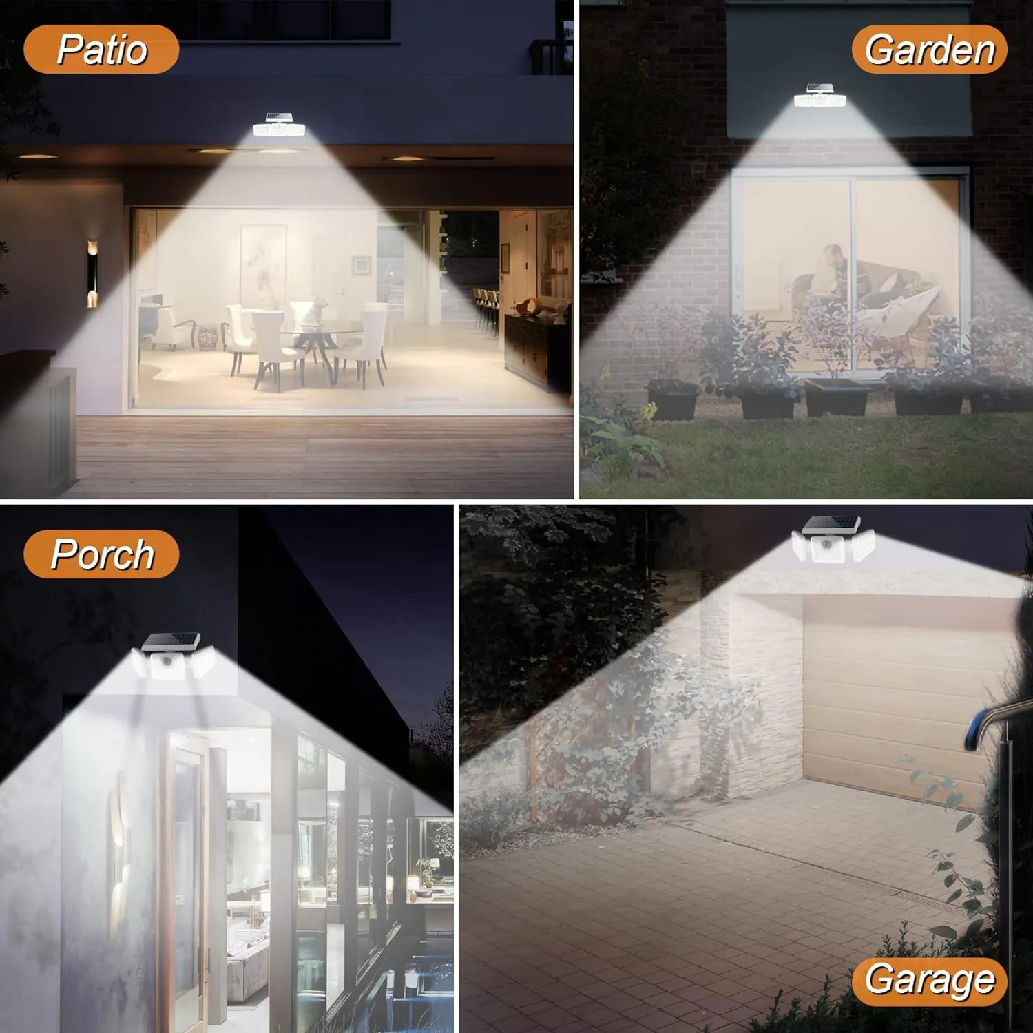 INCX Solar Motion Sensor Lights Outdoor, 3 Heads Security Lights Solar Powered, 156 LED Flood Light Motion Detected Spotlight for Garage Yard Entryways Patio, IP65 Waterproof, White, 1 Pack