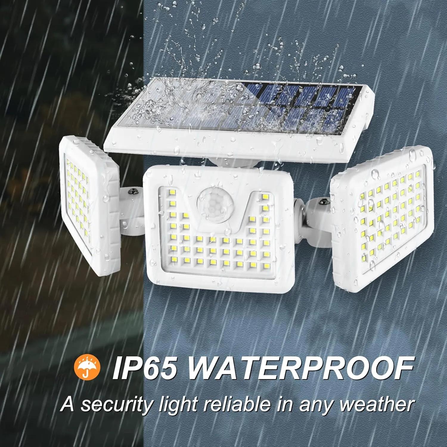 INCX Solar Motion Sensor Lights Outdoor, 3 Heads Security Lights Solar Powered, 156 LED Flood Light Motion Detected Spotlight for Garage Yard Entryways Patio, IP65 Waterproof, White, 1 Pack