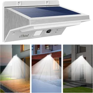 iThird Solar Lights Outdoor Motion Sensor, LED Solar Powered Outdoor Lights Stainless Steel Solar Security Light for Yard Patio Garage Porch Waterproof 3 Modes Flood Light Super Bright(Daylight)