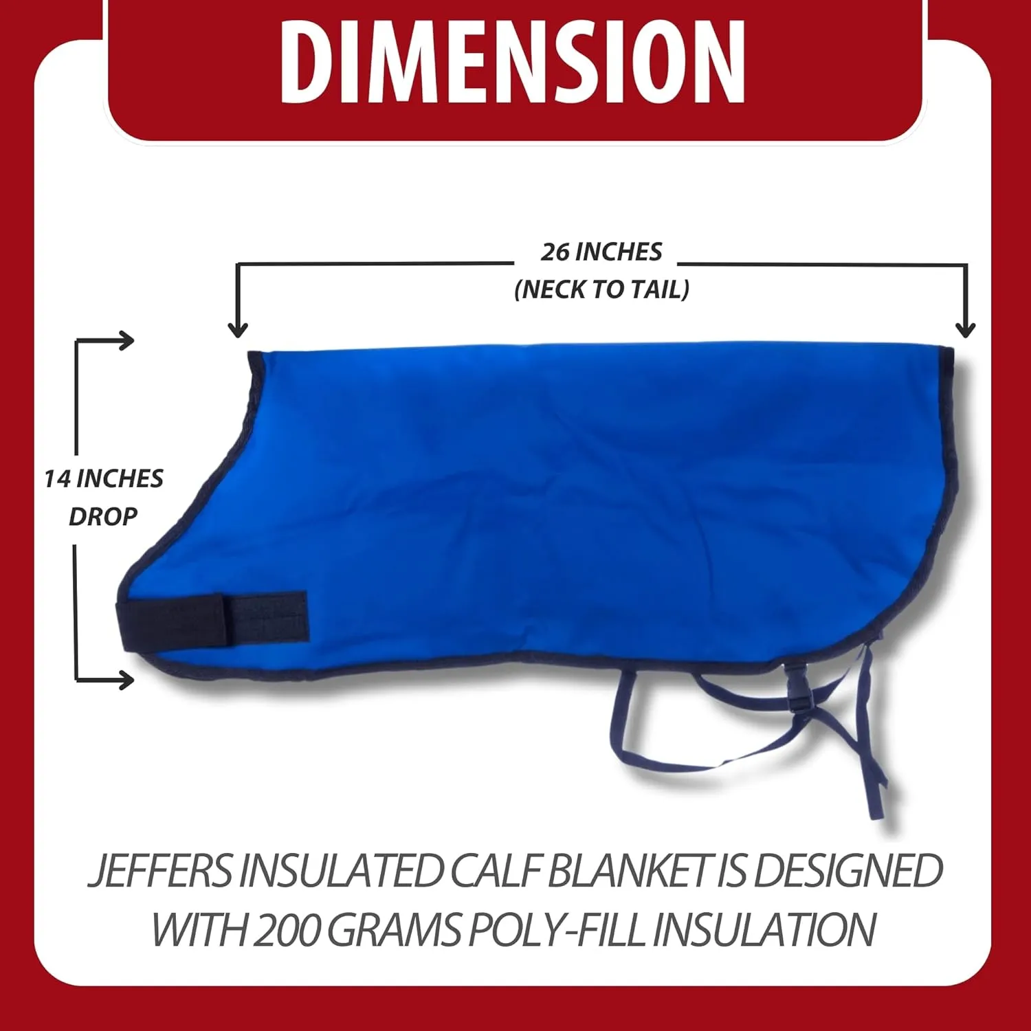 Jeffers Livestock Insulated Calf Blanket, Blue, 1 Pack - 200 Grams of Polyfill, Winter Warm Clothes for Calf, Water Proof, Windproof Warming Blanket, Jacket, Coat - Thickened Belly Protection