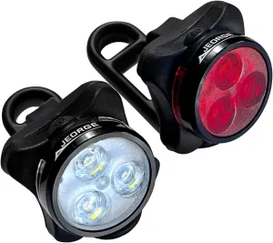 JEORGE Bike Light Set, USB Rechargeable, Super Bright Bicycle Light, Bike Lights Front and Back, Bike Headlight, Multi use, Running Light, Skateboard Light (2 Cables, 2 Straps)