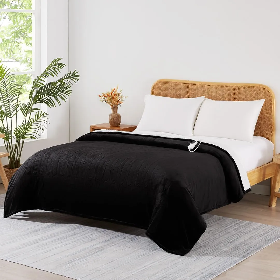 JKMAX Electric Heated Blanket - 10 Heating Levels, Auto Off, Ultra Soft Overheat Protection, Queen Size 84" x 90", Black