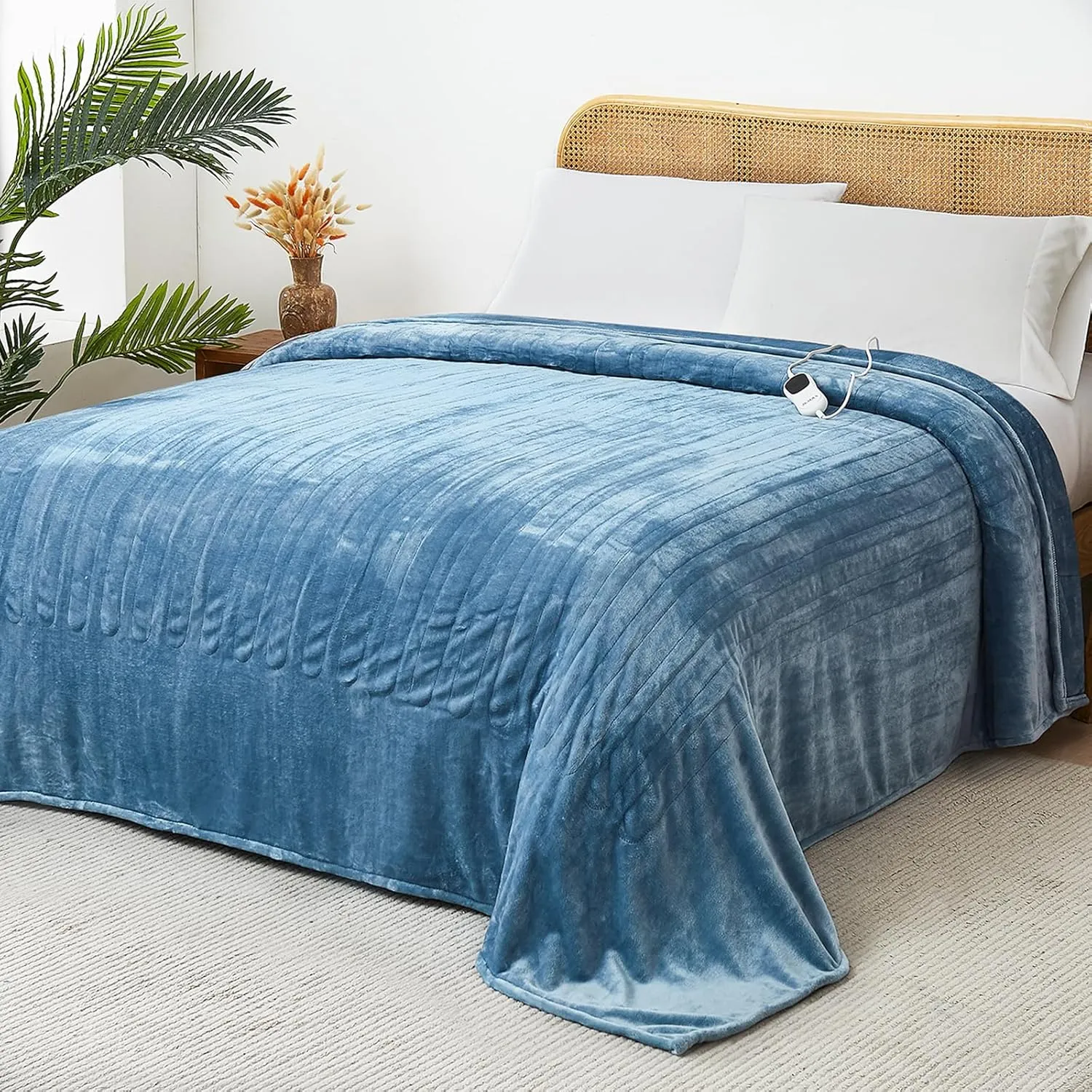 JKMAX Electric Heated Heating Blanket - Heated Bed Blanket Queen Size 84"x90" with 10 Heating Levels 8 Hours Auto Off Fast Heating Dark Blue