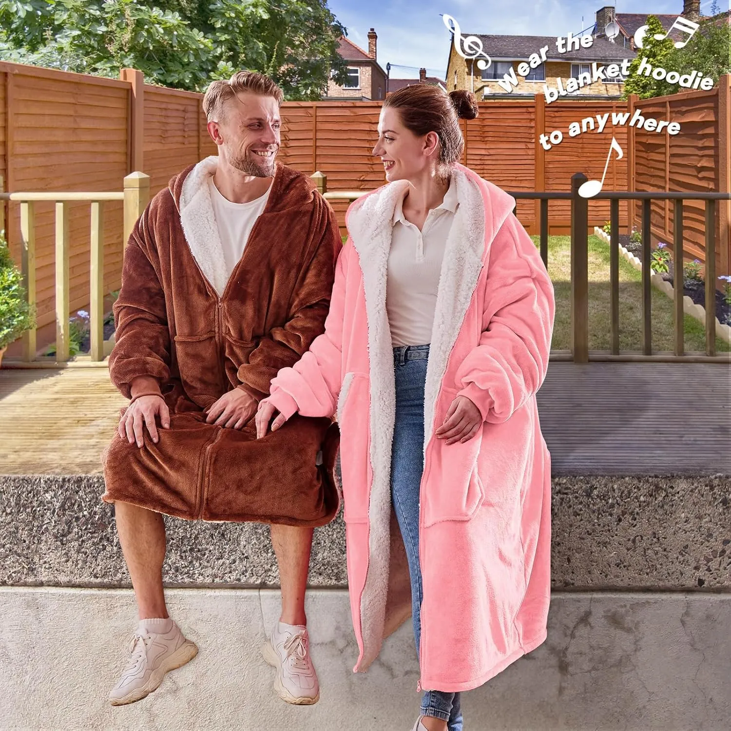JOYWOO Pink Oversized Wearable Blanket Hoodie, Long Hooded Blanket for Girls, Birthday Gifts for Women Girlfriend, Cozy Sherpa Sweatshirt Blanket with Giant Pocket and Zipper, Pink