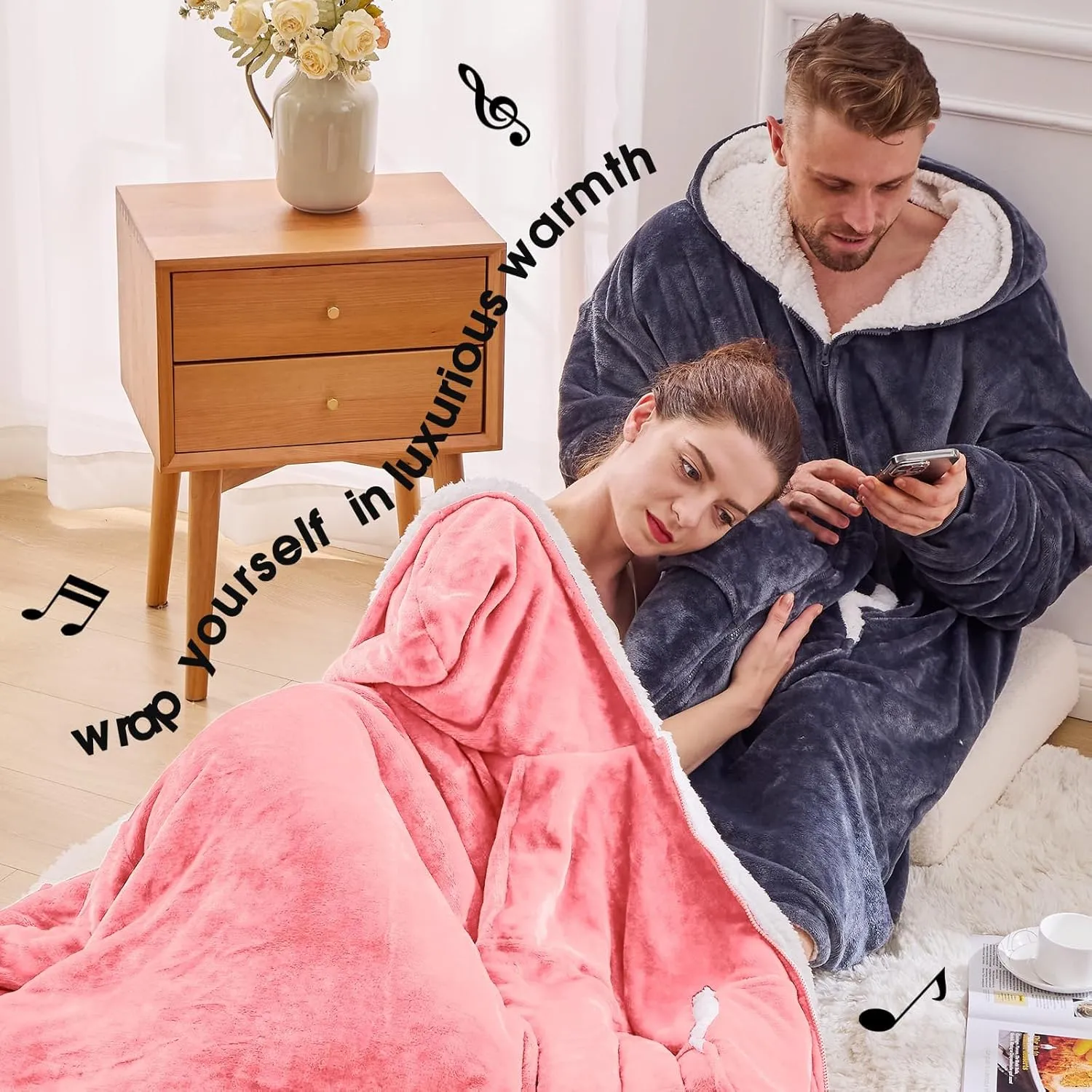 JOYWOO Pink Wearable Blanket Hoodie, Oversized Birthday Gifts for Girlfriend, Hooded Blanket Christmas Gifts for Girls Women, Cozy Fuzzy Sherpa Sweatshirt Blanket with Giant Pocket and Zipper, Pink