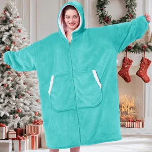 JOYWOO Turquoise Teal Oversized Wearable Blanket Hoodie, Birthday Gifts for Trendy Girls Girlfriend Stuff, Hooded Blanket for Adult Women, Cozy Sherpa Sweatshirt Blanket with Giant Pocket and Zipper