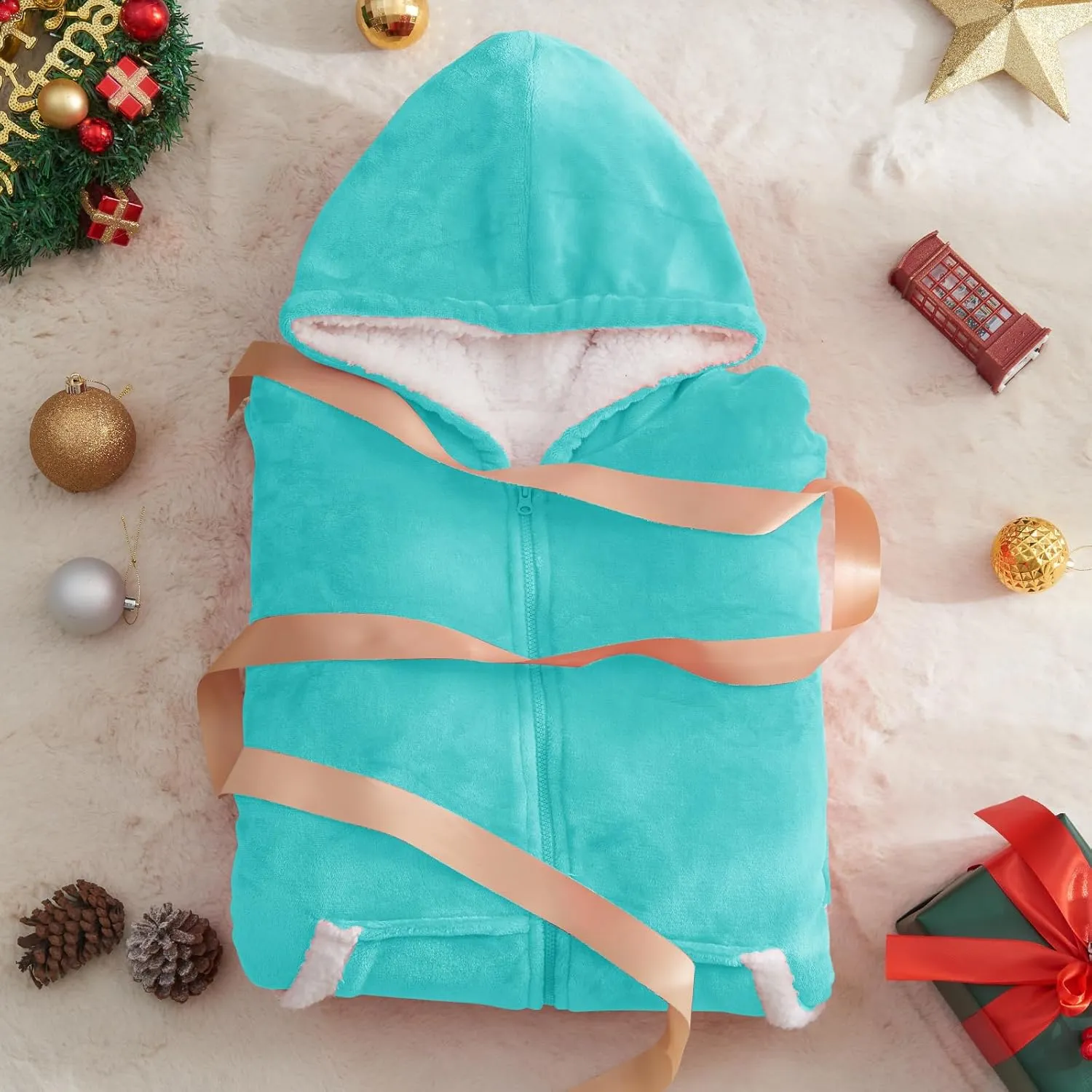 JOYWOO Turquoise Teal Oversized Wearable Blanket Hoodie, Birthday Gifts for Trendy Girls Girlfriend Stuff, Hooded Blanket for Adult Women, Cozy Sherpa Sweatshirt Blanket with Giant Pocket and Zipper
