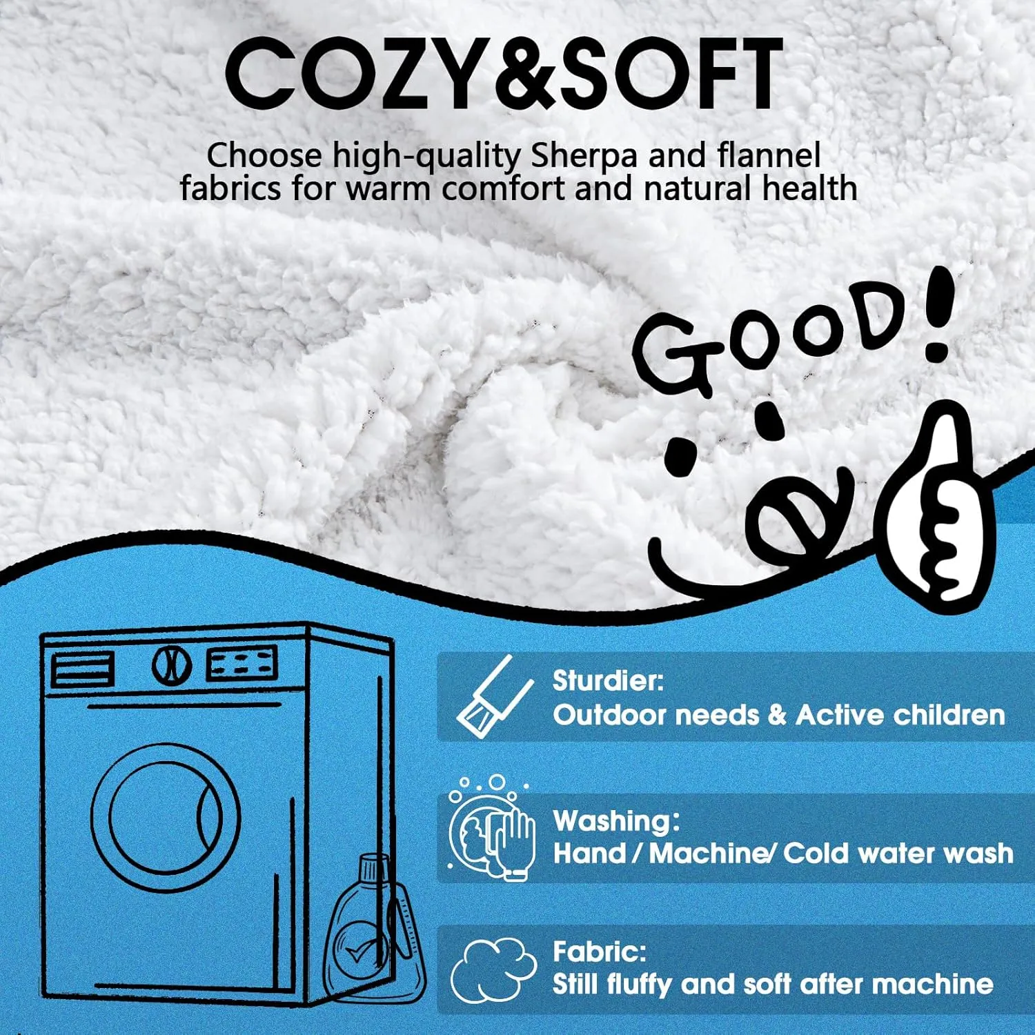 JOYWOO Wearable Blanket Hoodie, Oversized Hooded Blanket for Adult, Birthday Gifts for Women Men, Cozy Fuzzy Sherpa Sweatshirt Blanket with Giant Pocket and Zipper, Black