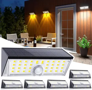 JSOT Solar Fence Lights Outdoor Waterproof IP65, 4 Modes Motion Sensor Lights Outdoor, 38LED Bright Wall Security Lighting for Outside Garage Garden Fence - Cool White 6Pack