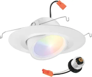 Juno RB56AC RGBW MW M6 RetroBasic Connect Adjustable LED Downlight, Dynamic Color Red, Green, Blue, White, Includes E26 Socket Adaptor, Matte White, 5-Inch to 6-Inch