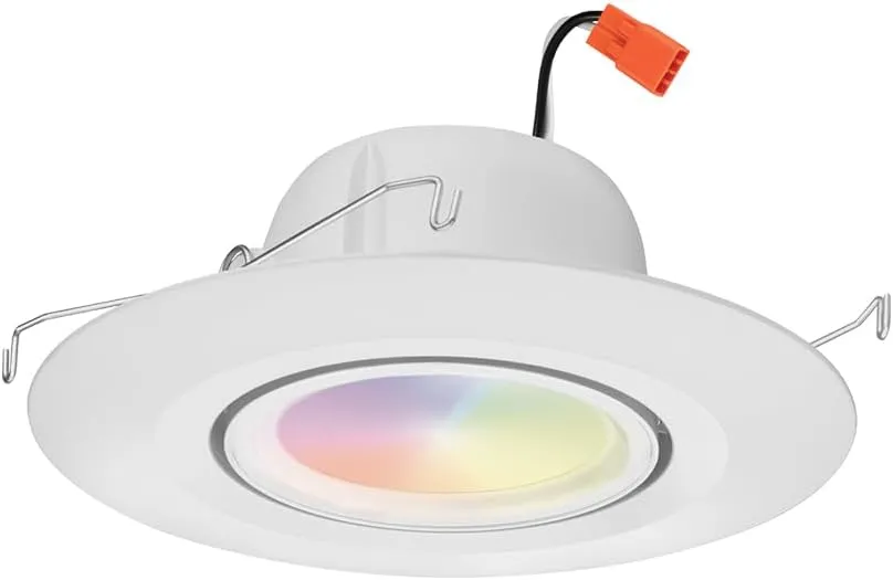 Juno RB56AC RGBW MW M6 RetroBasic Connect Adjustable LED Downlight, Dynamic Color Red, Green, Blue, White, Includes E26 Socket Adaptor, Matte White, 5-Inch to 6-Inch