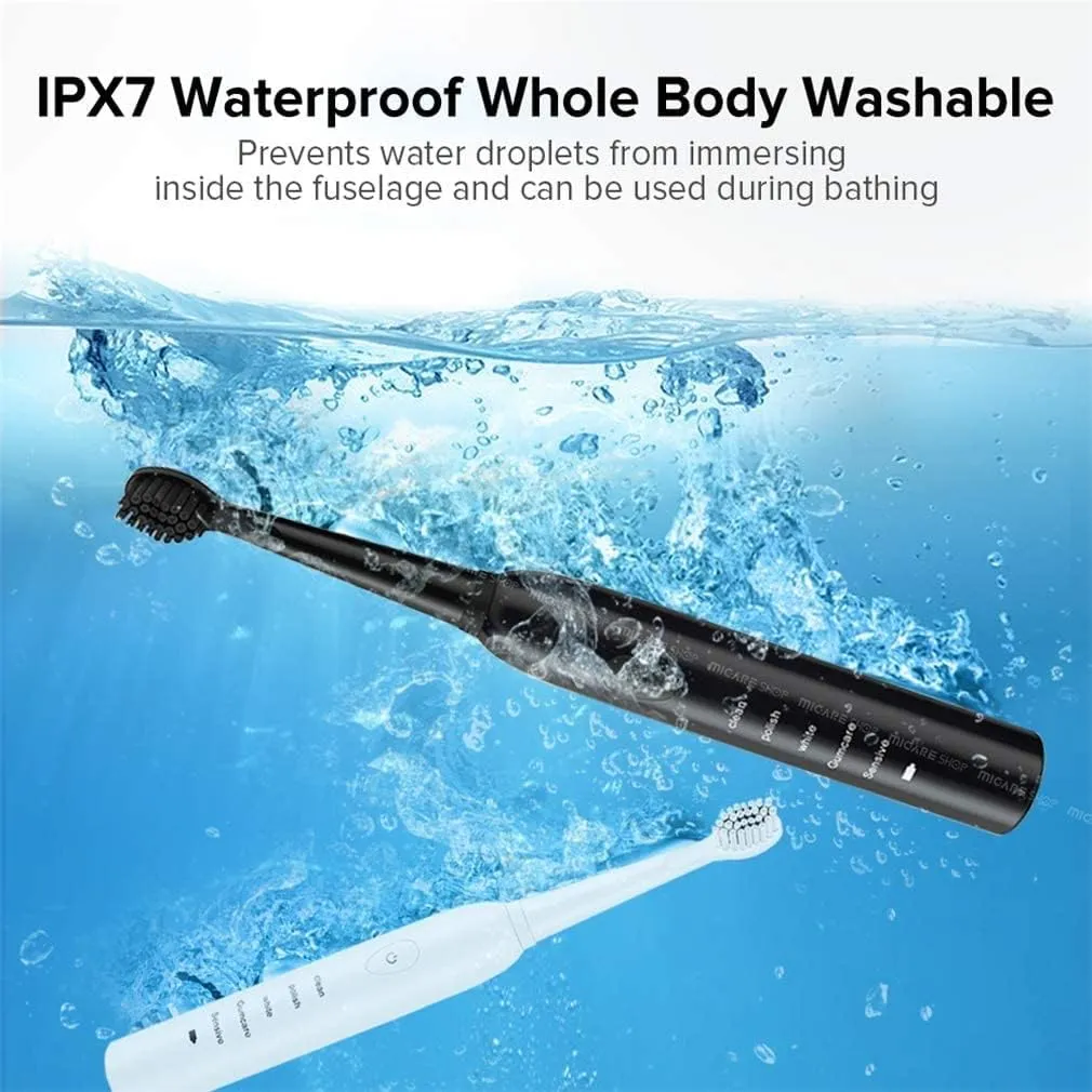 JYYBN Electric Toothbrush, Ultrasonic Electric Toothbrush USB Rechargeable Toothbrush Adult Electronic Washable Whitening Tooth Brush (Color : Black)