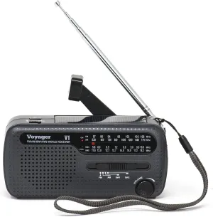 Kaito V1 Voyager Solar/Dynamo AM/FM/SW Emergency Radio with Cell Phone Charger and 3-LED Flashlight, Iron Gray