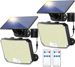 KERNOWO Solar Lights Outdoor, 118 LED Solar Motion Sensor Flood Lights with Remote, IP65 Waterproof Solar Powered Security Spot Lights with 16.5Ft Cable for Patio, Garage, Porch, Yard, 2 Pack
