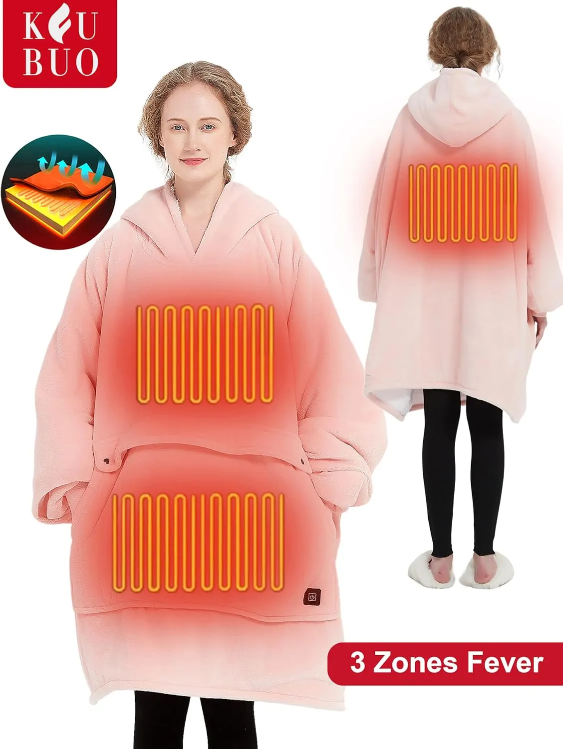 KFUBUO Heated Electric Wearable Blanket Throw Battery Operated Portable USB Cordless Outdoor Hoodie Sweatshirt
