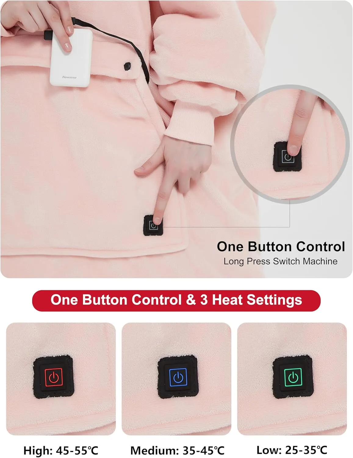 KFUBUO Heated Electric Wearable Blanket Throw Battery Operated Portable USB Cordless Outdoor Hoodie Sweatshirt
