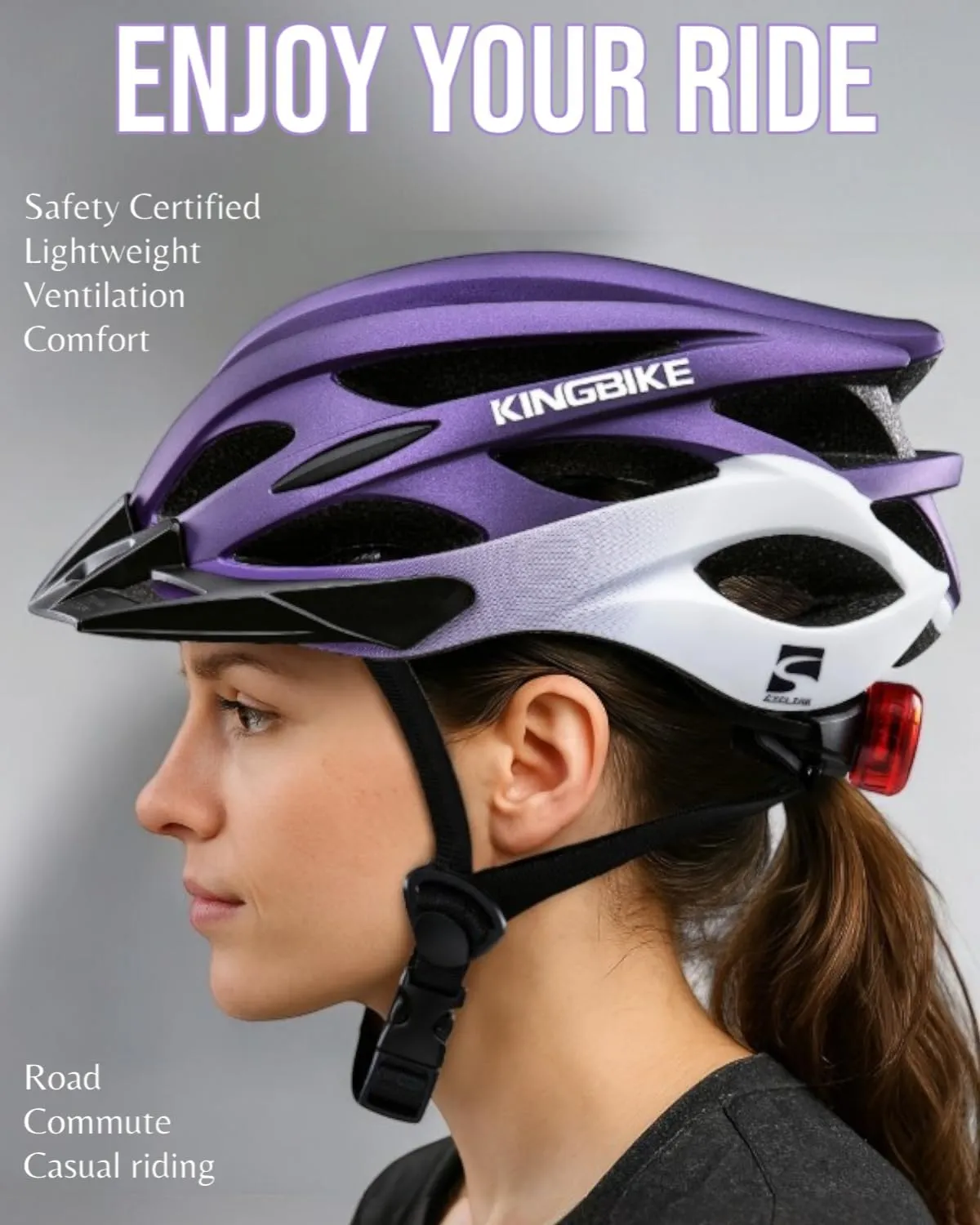 KINGBIKE Bike Helmet for Adult Men Women Youth Road Commute Mountain Cycling Helmets with USB Rechargeable Tail Light Replaceable Inner Pads and Visors Lightweight 2 Sizes 54-61cm/21.26-24.01in