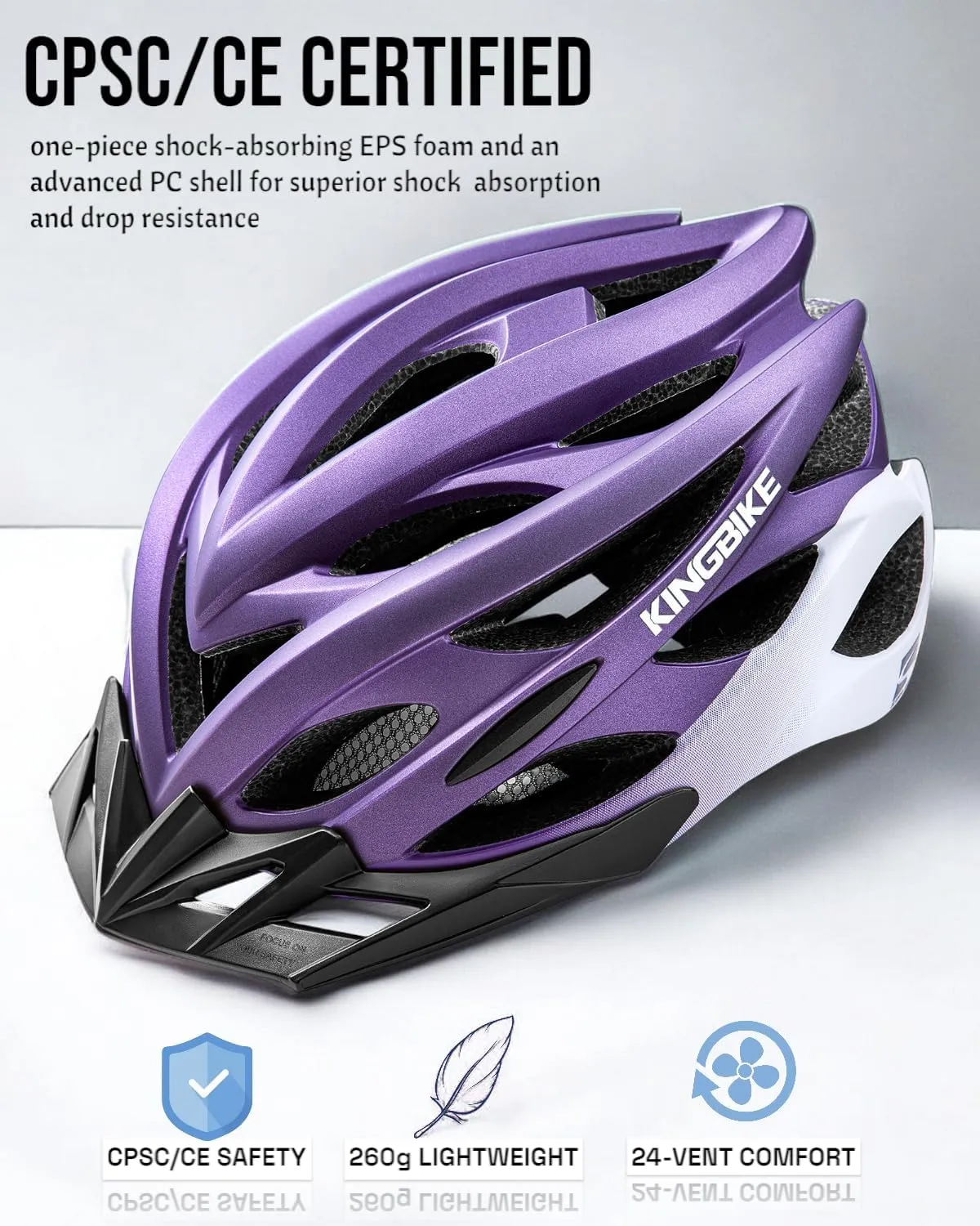 KINGBIKE Bike Helmet for Adult Men Women Youth Road Commute Mountain Cycling Helmets with USB Rechargeable Tail Light Replaceable Inner Pads and Visors Lightweight 2 Sizes 54-61cm/21.26-24.01in