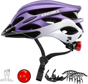 KINGBIKE Bike Helmet for Adult Men Women Youth Road Commute Mountain Cycling Helmets with USB Rechargeable Tail Light Replaceable Inner Pads and Visors Lightweight 2 Sizes 54-61cm/21.26-24.01in