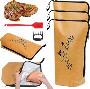 KKUYT 3PCS BBQ Blanket for Resting Meat, Reusable Meat Insulated Blanket with Oil Brush & Shredder Claws | Smoker Grilling Meat Resting Bag for Large Brisket Beef Pork Turkeys(21in, 18in)