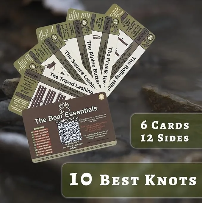 Knot Tying Kit | Camping & Outdoor Knots Edition - by The Bear Essentials Outdoors with Waterproof Knot Cards | for Survival, Camping, Backpacking, Hiking & Scouts