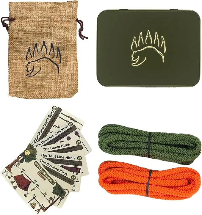 Knot Tying Kit | Camping & Outdoor Knots Edition - by The Bear Essentials Outdoors with Waterproof Knot Cards | for Survival, Camping, Backpacking, Hiking & Scouts