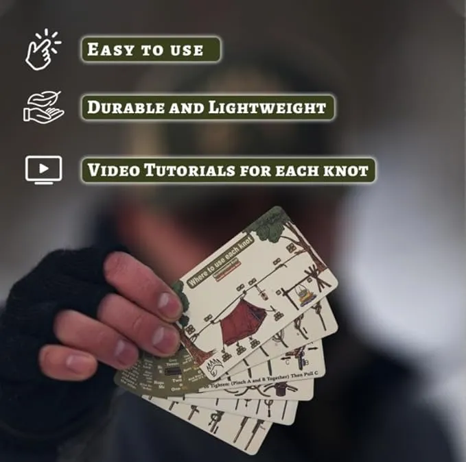 Knot Tying Kit | Camping & Outdoor Knots Edition - by The Bear Essentials Outdoors with Waterproof Knot Cards | for Survival, Camping, Backpacking, Hiking & Scouts