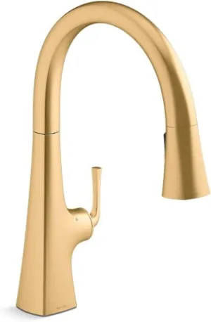 Kohler 22068-WB-2MB Graze Kitchen Sink Faucet, Vibrant Brushed Moderne Brass