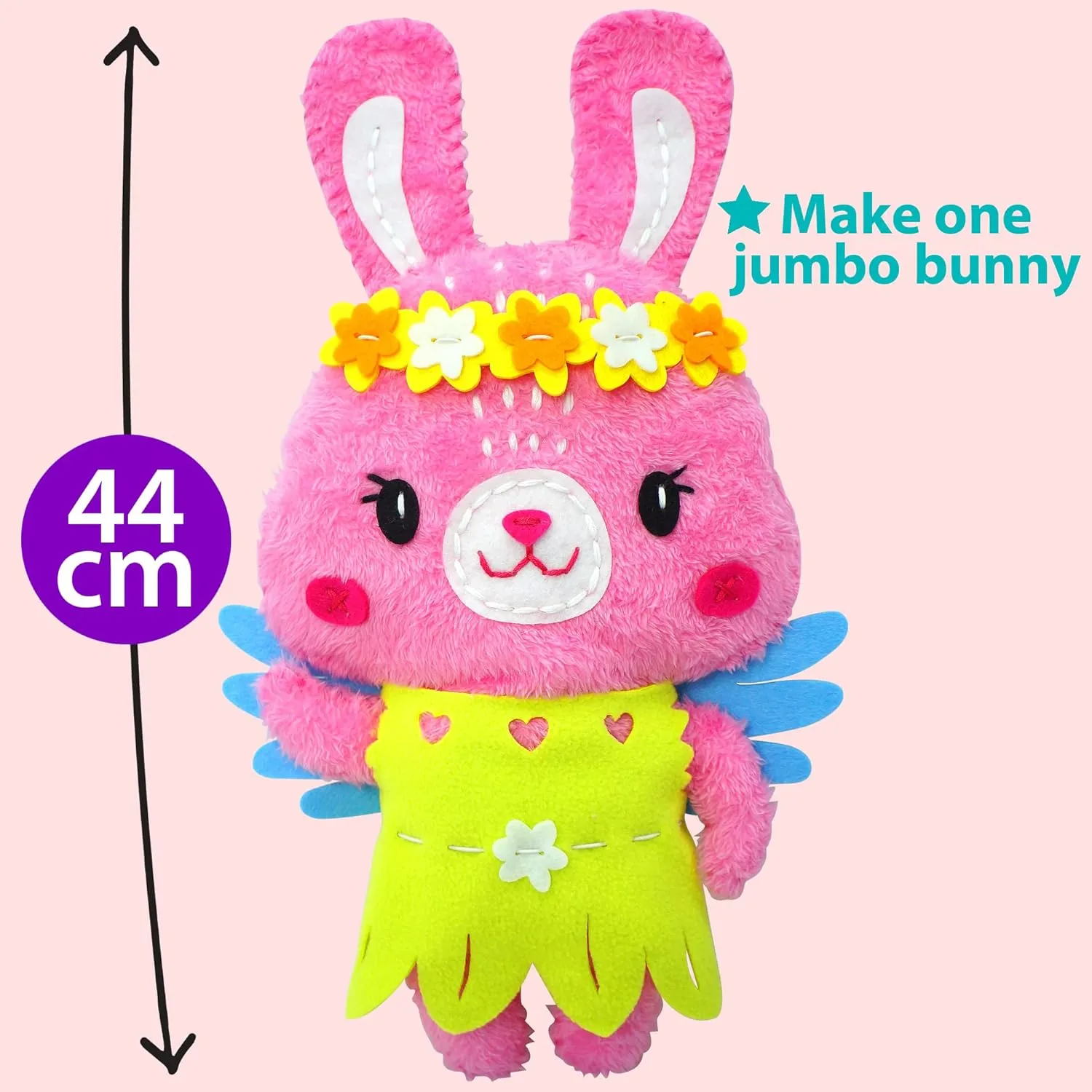 KRAFUN Big Jumbo Bunny Animal Sewing Kit for Kids Beginner My First Art & Craft, Make 1 Stuffed Doll with 2 Costumes, Instructions & Plush Felt Materials for Learn to Sew, Embroidery, Age 7-12