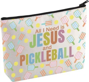 KUIYAI Christian Pickleball Cosmetic Bag Pickle Ball Player Gift Pickleball Coach Gift All I Need is Jesus and Pickleball Makeup Bag (JesusPickleball Mup)