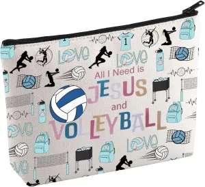 KUIYAI Christian Volleyball Cosmetic Bag Volleyball Lovers Gift Volleyball Player Gift All I Need is Jesus and Volleyball Makeup Bag (JesusVolleyball Mup)
