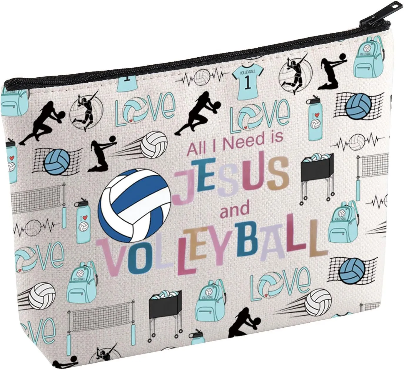 KUIYAI Christian Volleyball Cosmetic Bag Volleyball Lovers Gift Volleyball Player Gift All I Need is Jesus and Volleyball Makeup Bag (JesusVolleyball Mup)