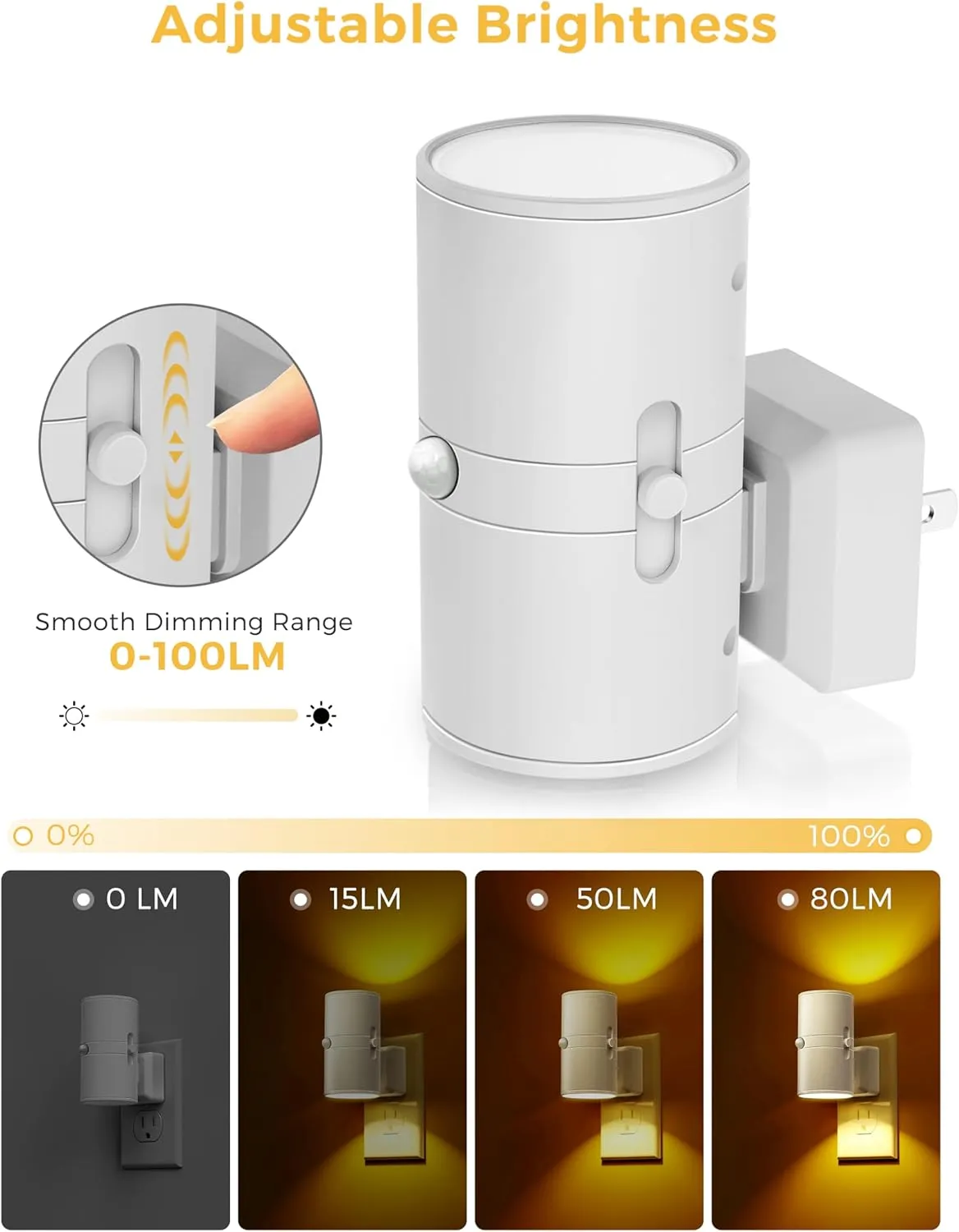 L LOHAS LED Motion Sensor Night Light, Amber Night Light, [2 Pack] Motion Activated Night Light, Yellow Nightlights, Dimmable 0-100LM, Sleep Light for Bathroom Hallway Bedroom Stairway Kitchen
