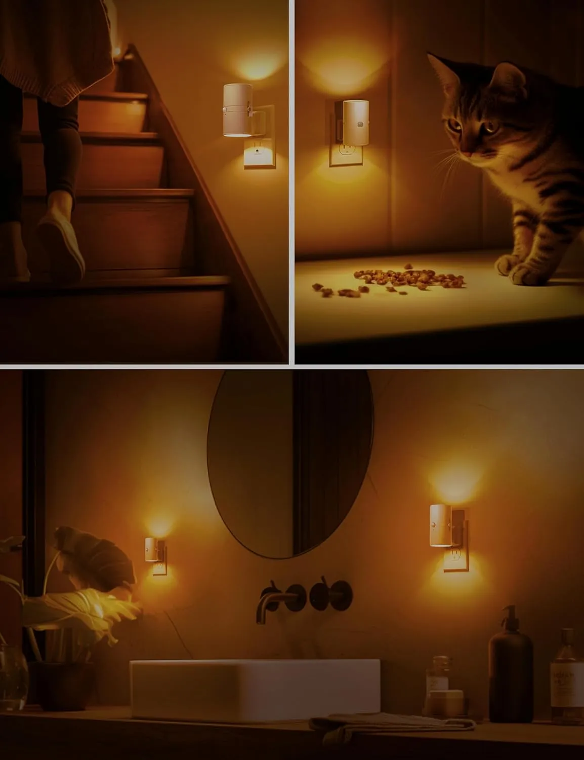 L LOHAS LED Motion Sensor Night Light, Amber Night Light, [2 Pack] Motion Activated Night Light, Yellow Nightlights, Dimmable 0-100LM, Sleep Light for Bathroom Hallway Bedroom Stairway Kitchen