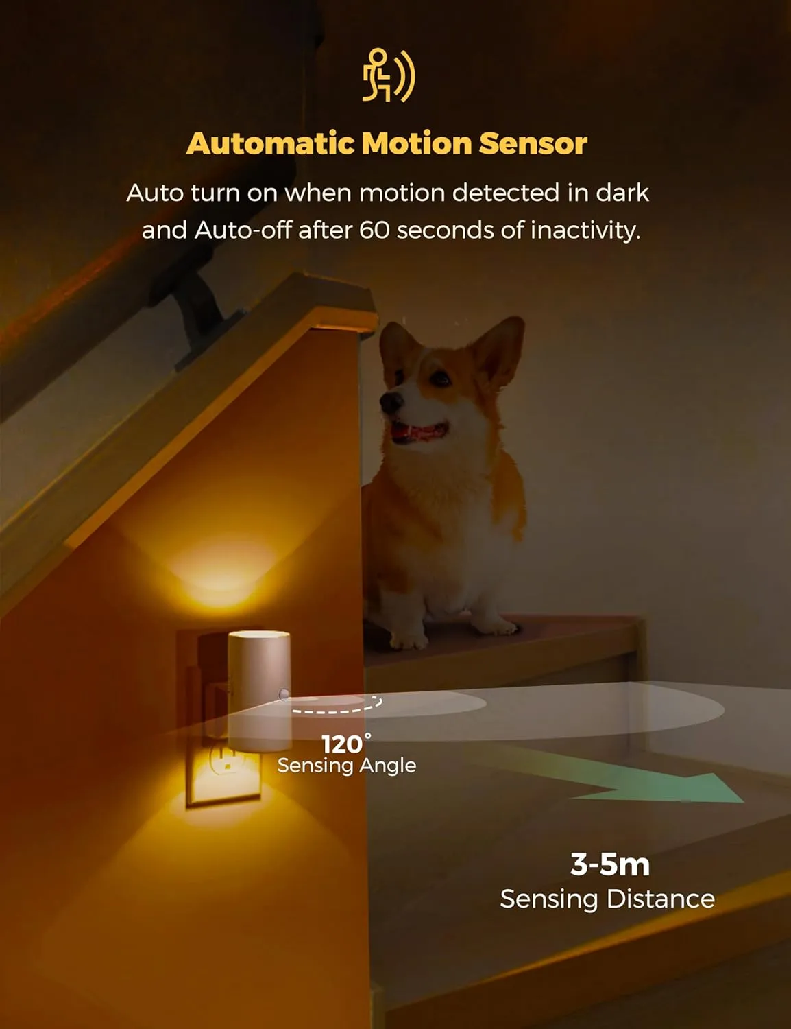 L LOHAS LED Motion Sensor Night Light, Amber Night Light, [2 Pack] Motion Activated Night Light, Yellow Nightlights, Dimmable 0-100LM, Sleep Light for Bathroom Hallway Bedroom Stairway Kitchen